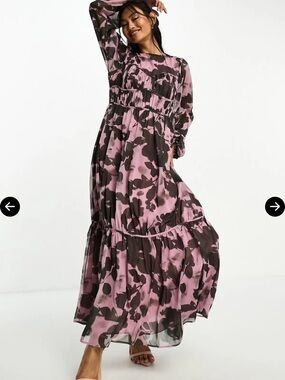 ASOS Mauve and Grey Chiffon Long Sleeve Maxi Dress